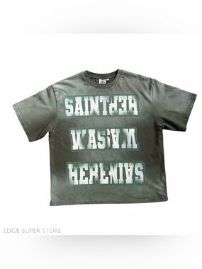 Saint Vanity Saint Was Here Graphic T-Shirt Green Cotton Crew Neck Men’s Small